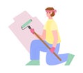 Craftsman, house painter or handyman with roller of paint a vector illustration.