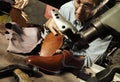 Craftsman making luxury handmade man shoes Royalty Free Stock Photo