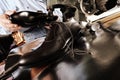 Craftsman making luxury handmade man shoes Royalty Free Stock Photo