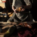 Craftsman making luxury handmade man shoes Royalty Free Stock Photo