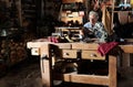 Craftsman making luxury handmade man shoes Royalty Free Stock Photo