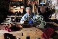 Craftsman making luxury handmade man shoes Royalty Free Stock Photo