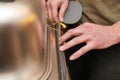 Craftsman putting gasket on the kitchen sink Royalty Free Stock Photo