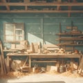 Craftsman\'s Haven - Workshop with Wooden Tools and Supplies Royalty Free Stock Photo