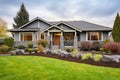 craftsman style stone and wood bungalow exterior Royalty Free Stock Photo