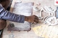 Craftsman working in plaster, isolated on hands Royalty Free Stock Photo