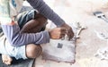 Craftsman working in plaster, isolated on hands Royalty Free Stock Photo