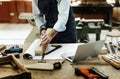 Craftsman working in a wood shop Royalty Free Stock Photo