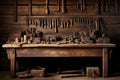 Craftsmans Delight: Blurred Woodworking Tools on Vintage Workbench