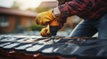 Craftsmanship Above. Perfecting the Metal Tile Roof Installation. Generative AI Royalty Free Stock Photo