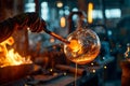 Craftsmanship in action: inflating molten glass by blowtorch