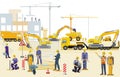 Craftsmen and construction workers on the construction site illustration Royalty Free Stock Photo