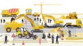 Craftsmen and construction workers on the road construction site illustration