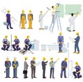 Craftsmen and construction workers on the road construction site illustration Royalty Free Stock Photo