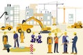 Craftsmen and construction workers on the construction site illustration