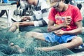 Craftsmen Making Fish Nets in Probolinggo, East java, Indonesia