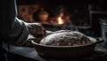 Craftsperson hand kneading organic wheat dough for homemade bread generated by AI