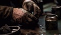 Craftsperson hand spinning pottery on metal wheel generated by AI