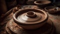 Craftsperson molding clay on pottery wheel, creating vase generated by AI