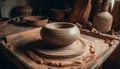 Craftsperson molding clay on wheel, creating vase generated by AI