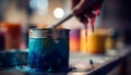 Craftsperson pouring fresh vibrant paint for homemade decoration generated by AI