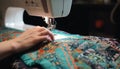 Craftsperson skilled hands create intricate embroidery on silk garment generated by AI