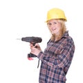 Craftswoman with drill machine Royalty Free Stock Photo