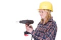 Craftswoman with drill machine Royalty Free Stock Photo