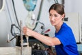 Craftswoman in stonemason workshop Royalty Free Stock Photo