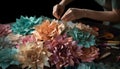 Crafty artist messy hand paints vibrant bouquet for celebration gift generated by AI