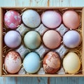 Crafty Easter gift idea Pastel colored eggs arranged in box