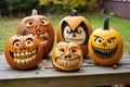 crafty halloween pumpkins with spooky faces Royalty Free Stock Photo