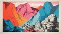Crag: Hyper-detailed Print Of Mountains In Dark Pink And Light Azure