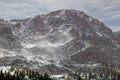 Craggy Colorado Mountains near Durango after late snowfall with snow blowing from peaks Royalty Free Stock Photo