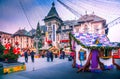 Craiova Christmas Market in historical Oltenia, Romania travel background