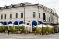 Historical building in the old city center, in Dolj county, in a spring day with white clouds