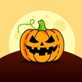 Halloween Decoration. Carved Pumpkin with Moon. Festive Jack-o'-lantern on Hill Royalty Free Stock Photo