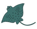 Cramp-fish.Marine cartilaginous fish with a long tail and wings. Vector illustration. A green inhabitant of the ocean