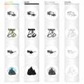 Crampon climber, safety gazebo, sunglasses, unruly top. Climbing equipment set collection icons in cartoon black Royalty Free Stock Photo