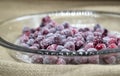 Cranberries covered with sugar. Candied cranberry with sugar.