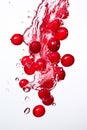 Cranberry berries with a splash of water or juice on white background. Generative AI. Royalty Free Stock Photo