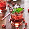 Cranberry cocktail with mint garnish.