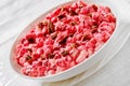 cranberry creamy salad with marshmallows, top view