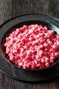cranberry creamy salad with marshmallows, top view