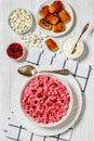 cranberry creamy salad with marshmallows, top view