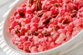 cranberry creamy salad with marshmallows, top view