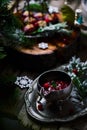 Cranberry Glazed Turkey Meatballs in a Christmas decor