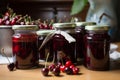 jar berry glass food juice drink red healthy fruit sweet. Generative AI. Royalty Free Stock Photo