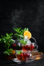 Cranberry and mint tea. Hot winter drinks. Royalty Free Stock Photo