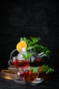 Cranberry and mint tea. Hot winter drinks. Royalty Free Stock Photo